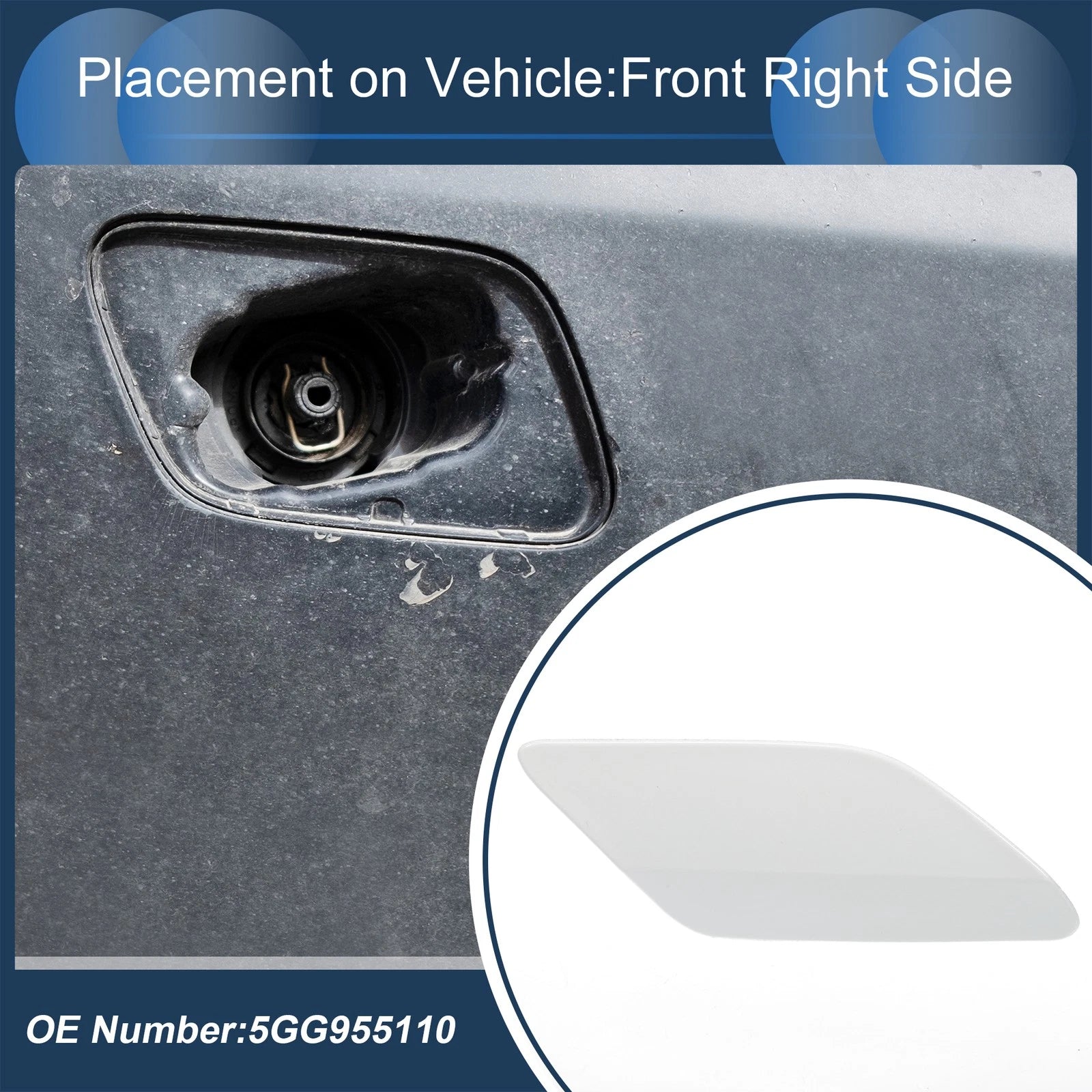 Front Right Washer Nozzle Cover Cap for VW Golf MK7 (2013–2016) 1 Pcs White
