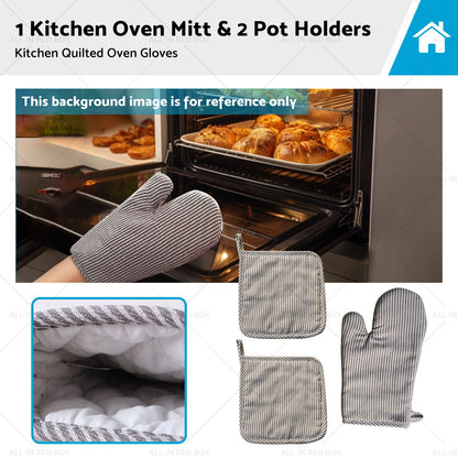 Set of 2 Cotton Oven Mitts for Kitchen Cooking and Baking