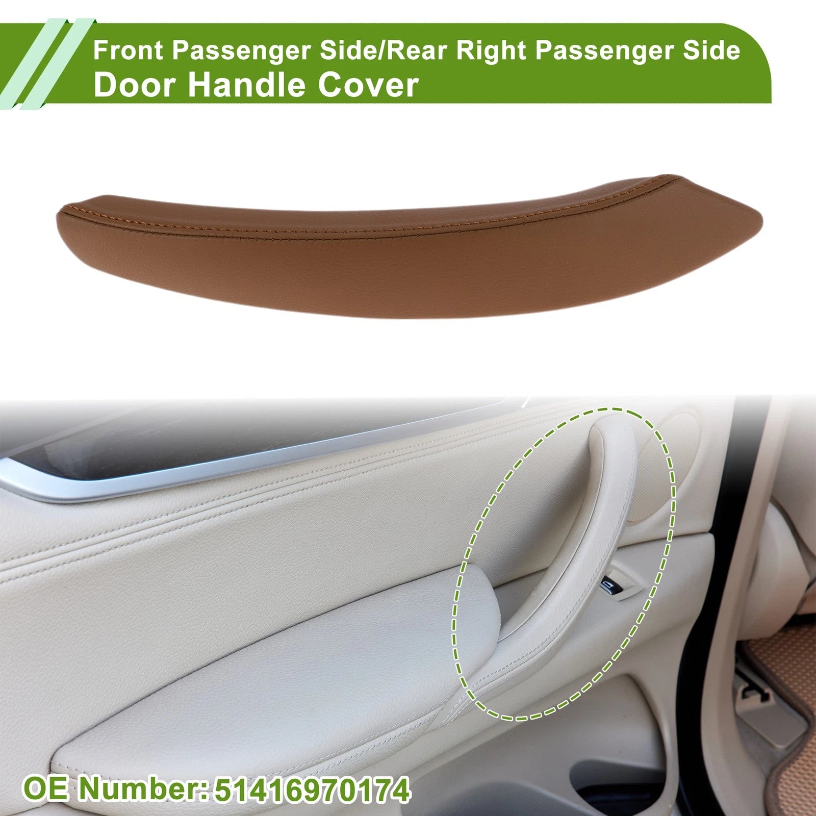 Door Panel Handle Pull Trim Cover for BMW X5 (2008–2013) No. 51416970174 Light Brown