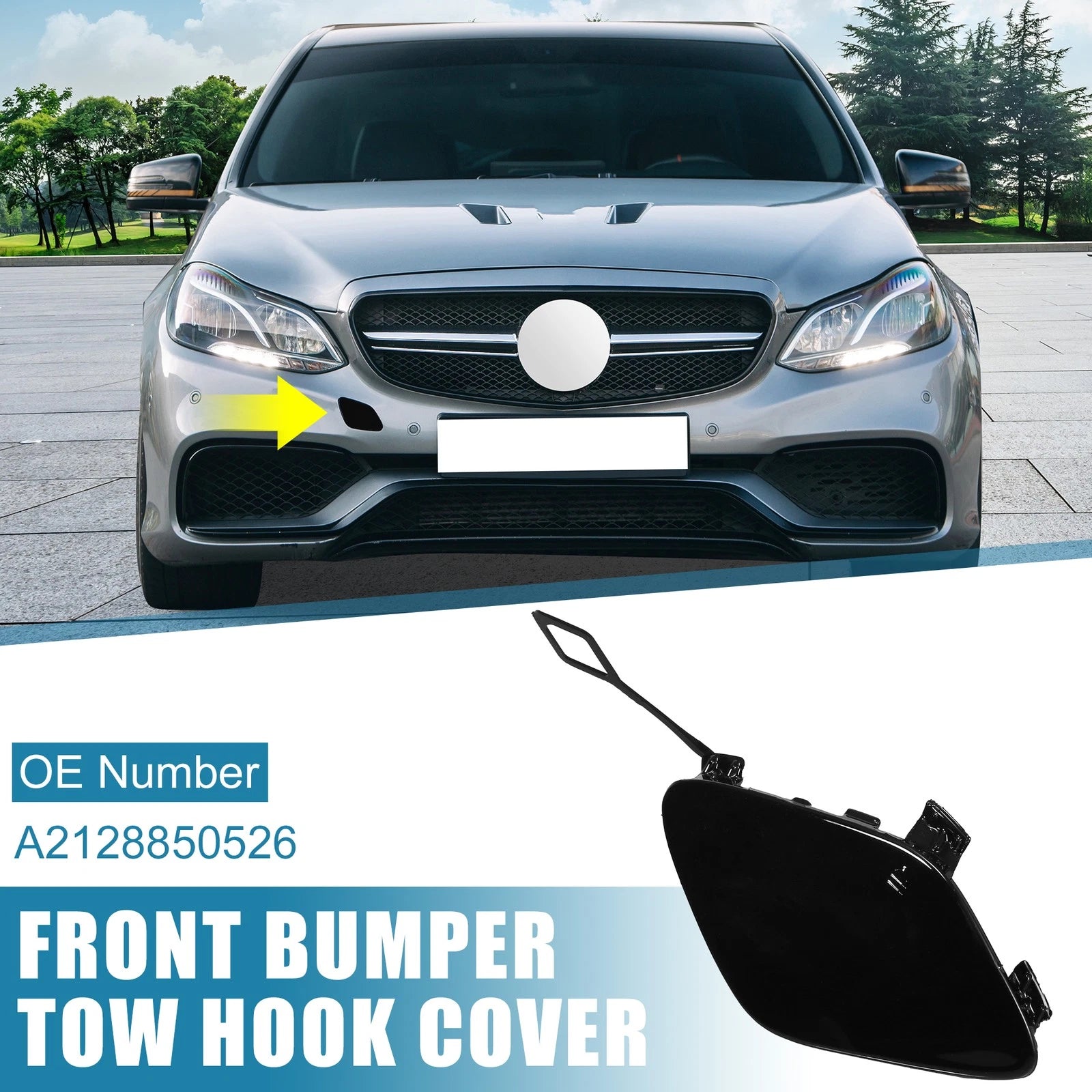 Tow Hook Cover Front Bumper for Mercedes-Benz E250 (2014–2015) Bright Black