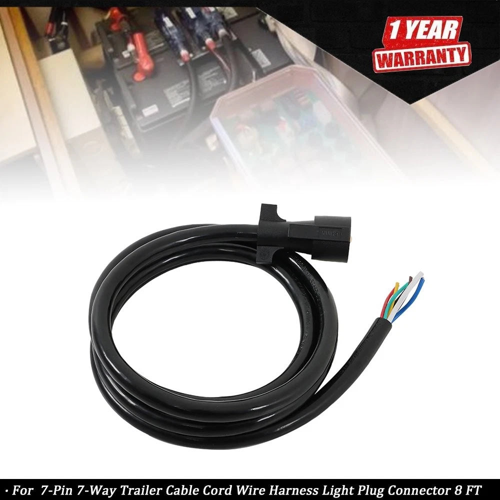 7-Pin 7-Way Trailer Cable Cord Wire Harness Light Plug Connector 8 FT