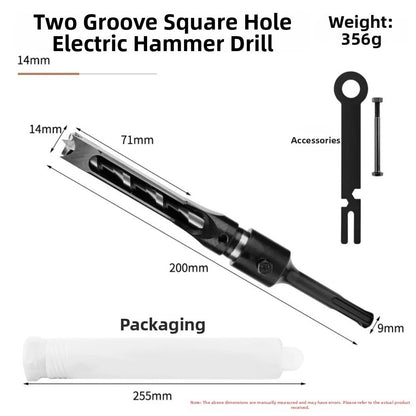 2X Slot Groove Square Hole Drill Bit for Hammer Drill Applications
