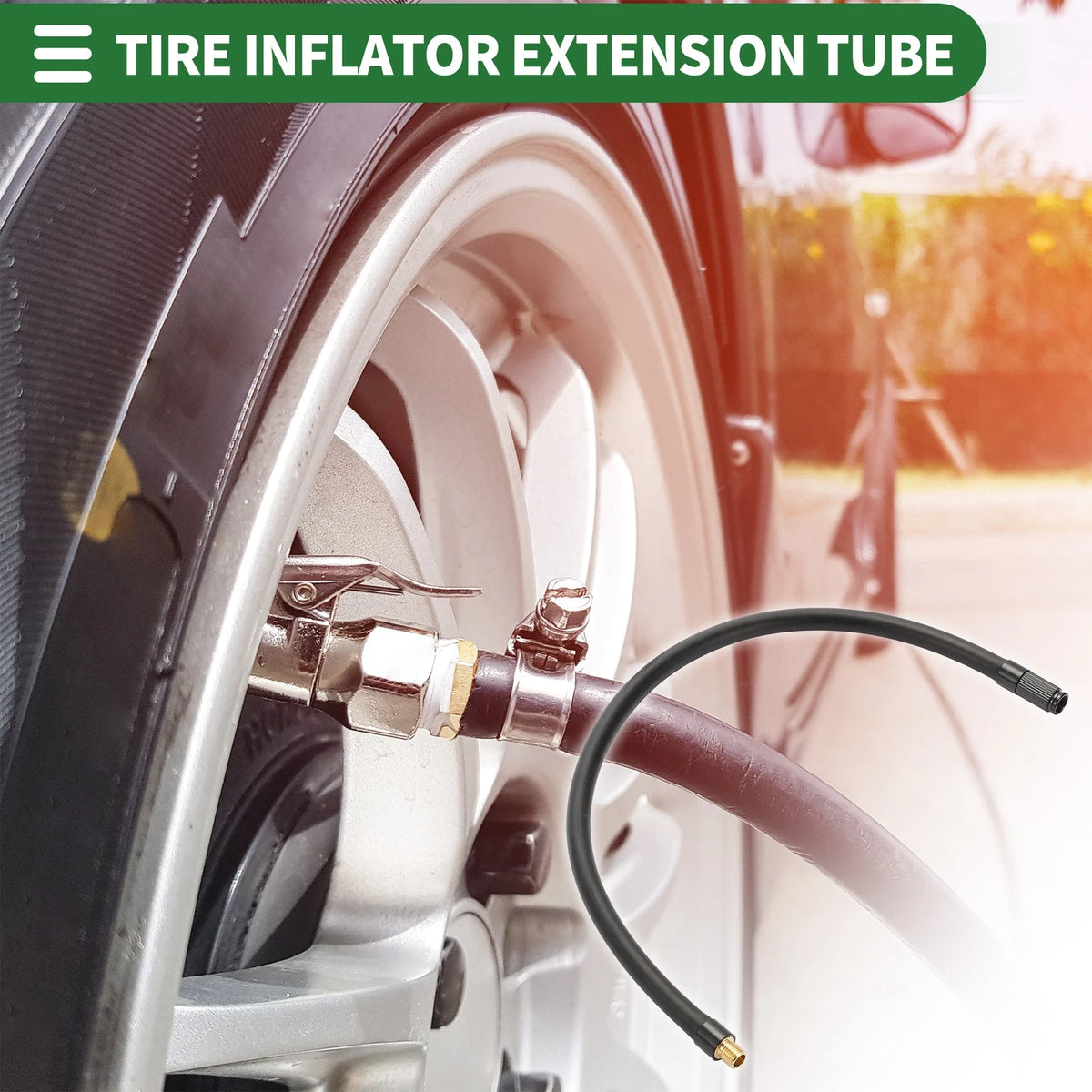 Tire Inflator Extension Tube 15.75in 32 TPI for Car Bicycle (Black)