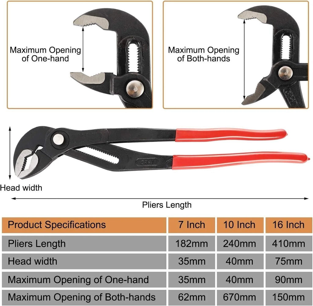 3Pcs Water Pump Pliers Set for Adjustable Slip-Joint Pipe Locking Tool