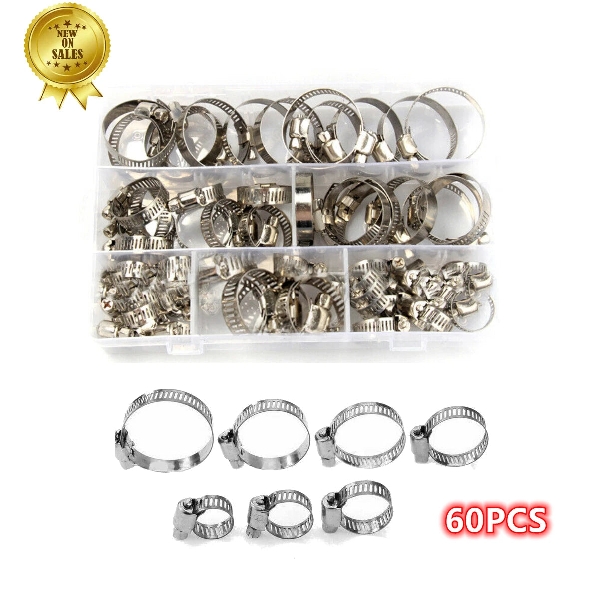 Set of 60 Stainless Steel Hose Clamps Assorted Kit with Case