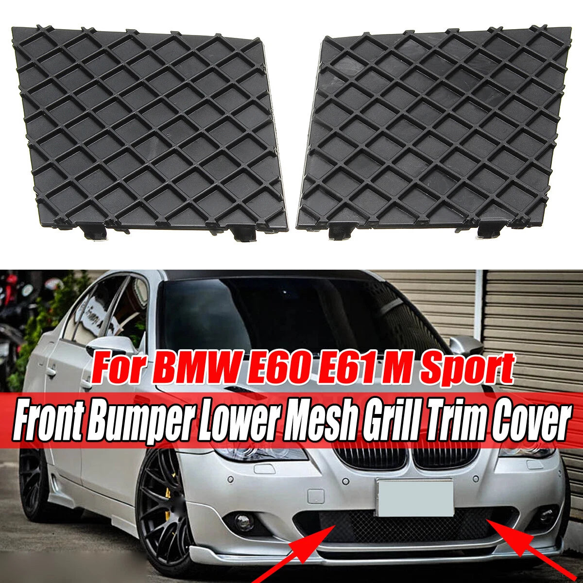 2X Front Bumper Lower Mesh Grille Trim for BMW E60 E61 M Sport (2006–2010)