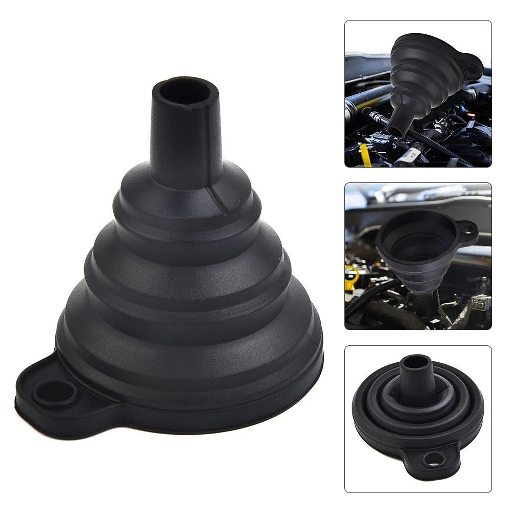 Car Funnel for Universal Use (Collapsible, Silicone, Black)