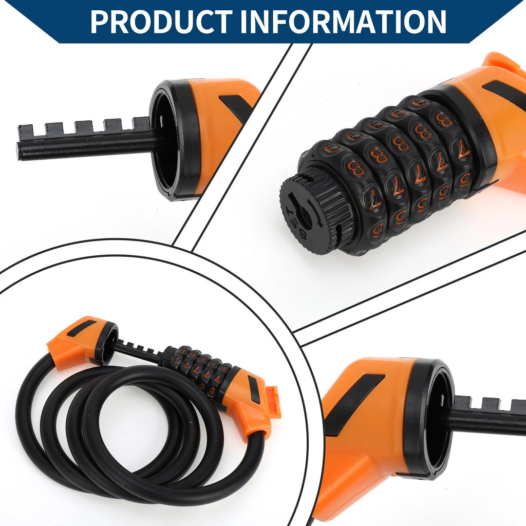 Bike Cable Lock Spiral Lock 5 Digit Resettable for Universal Use (Any Year)