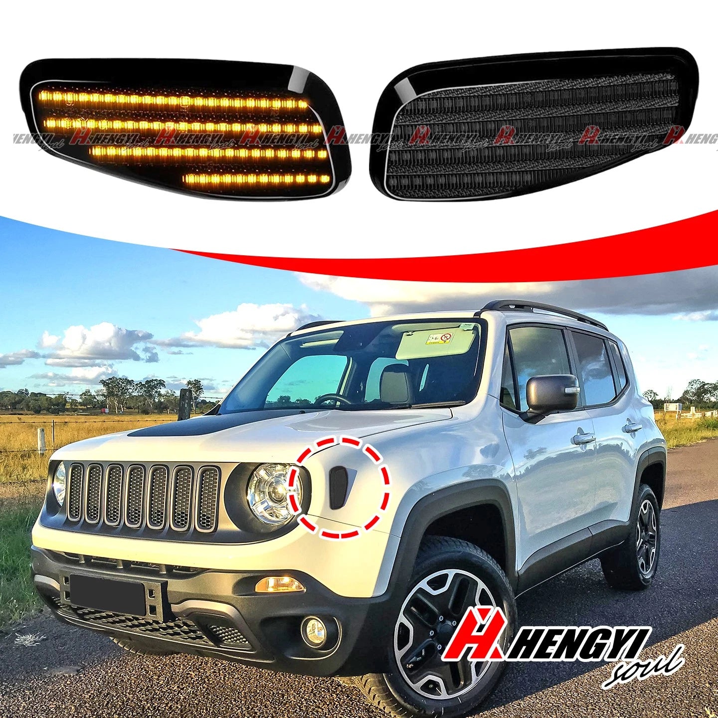 Pair of Smoked Front Side Marker Turn Signal Lights for Jeep Renegade (2015–2022)