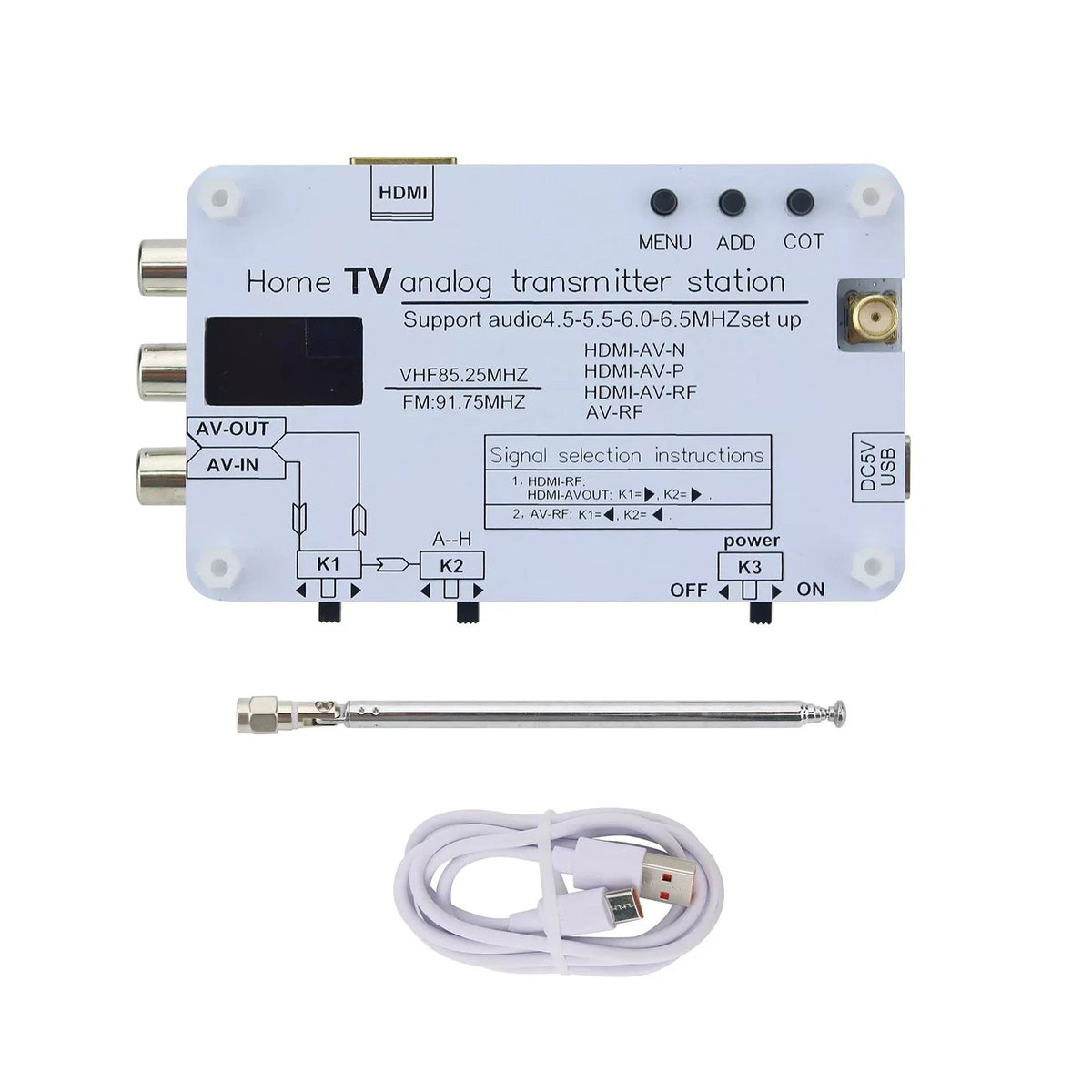 Aluminum Analog TV Signal Transmitter with Antenna for Home Use
