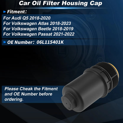 Oil Filter Housing Cap for Audi Q5 (2018–2020) 06L115401K Plastic Black