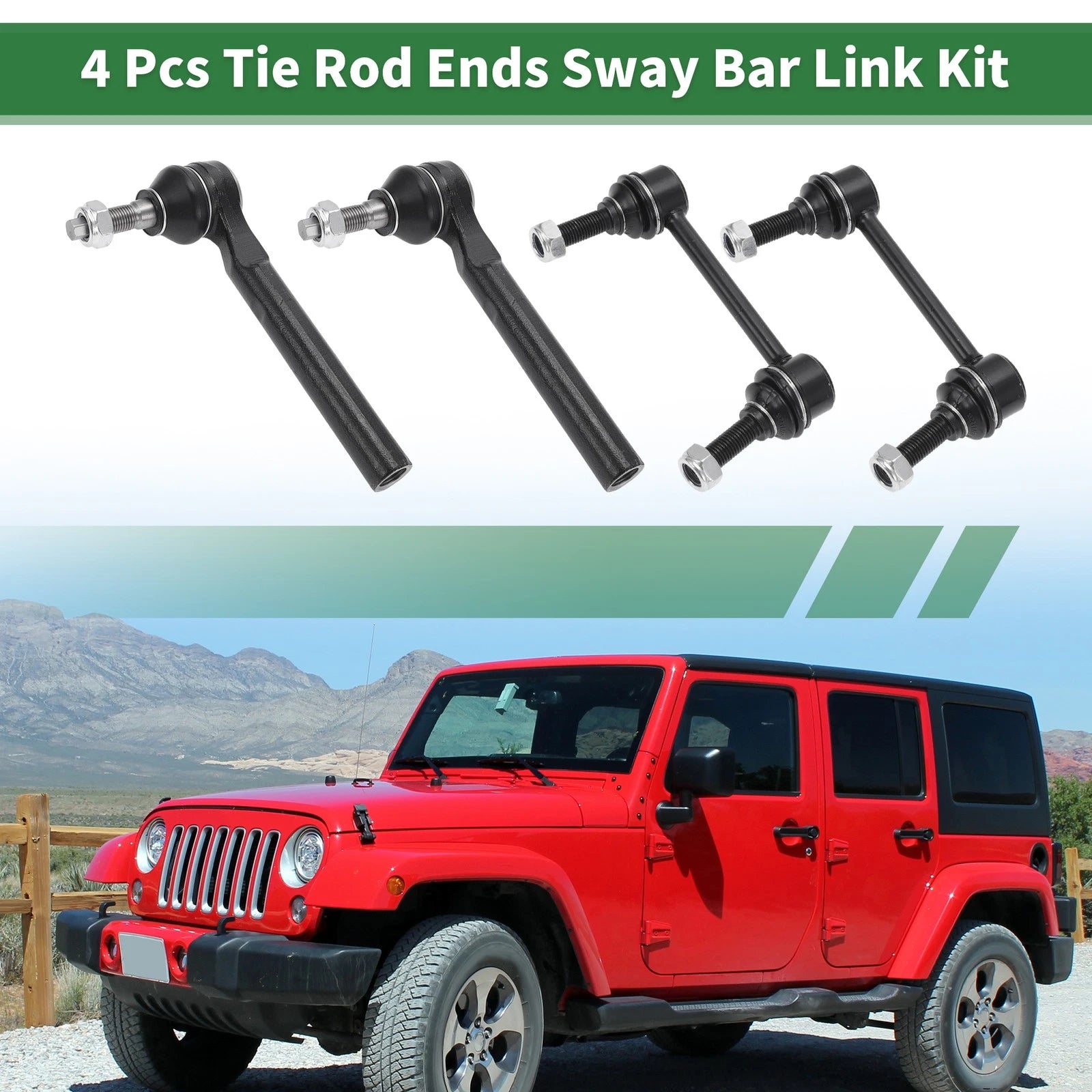 4 Pcs Outer Tie Rod Ends and Sway Bar Link Front Suspension Kit for Jeep (2005–2018)
