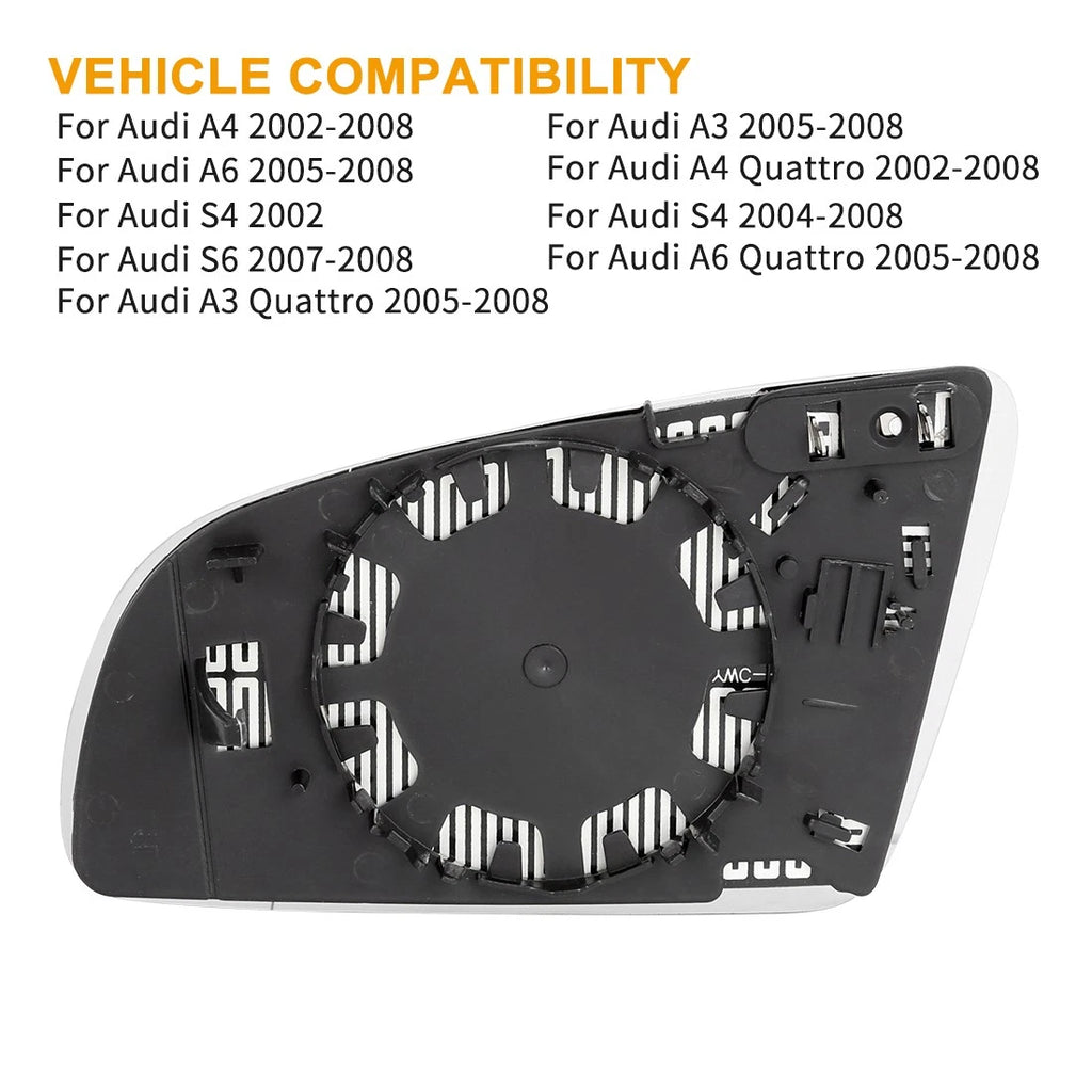 Heated Right Rearview Mirror Glass with Backing for Audi S4 (2004–2008)