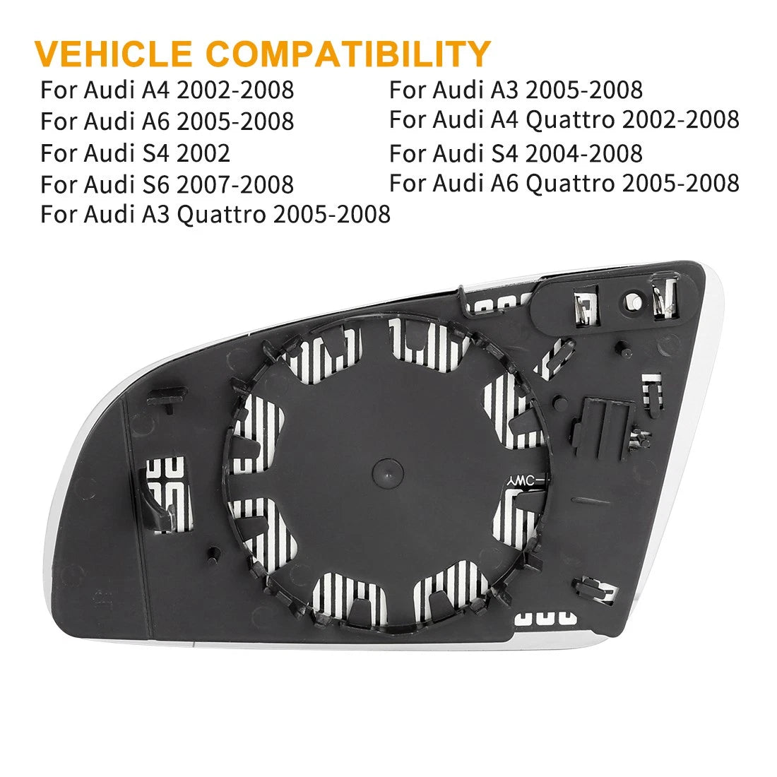 Heated Right Rearview Mirror Glass with Backing for Audi S4 (2004–2008)