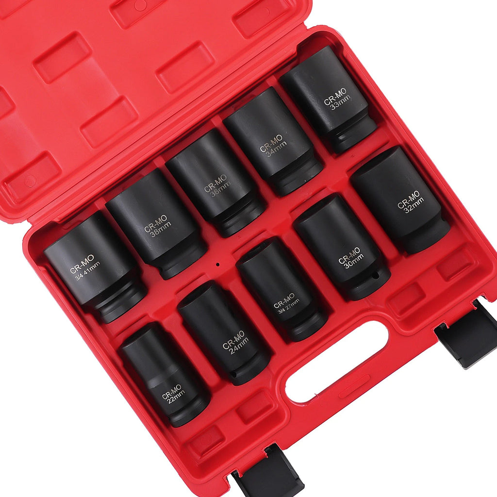 10pcs 6-Point Drive Deep Impact Socket Set for Metric Vehicles (22mm-41mm)