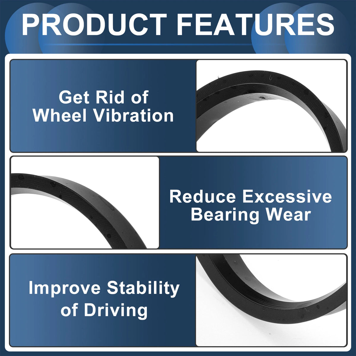 Set of 4 Wheel Hub Centric Rings for Car (70.6mm to 63.4mm) Black Polycarbonate
