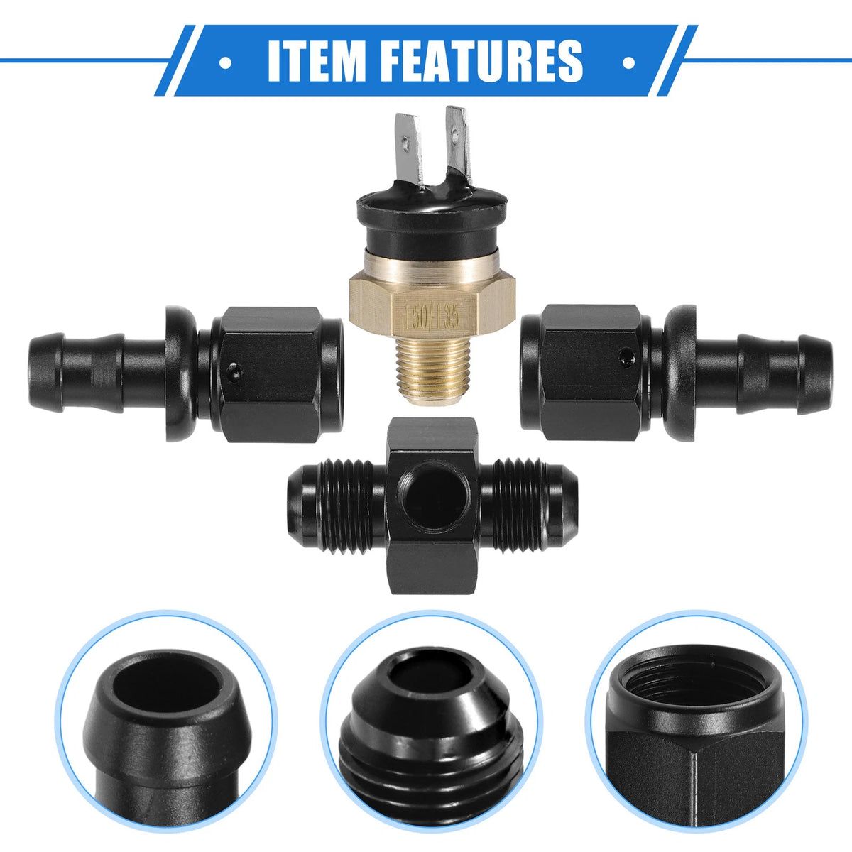 Fan Coolant Hose Thermostat Switch Kit 6AN 150°F On - 135°F Off for Car