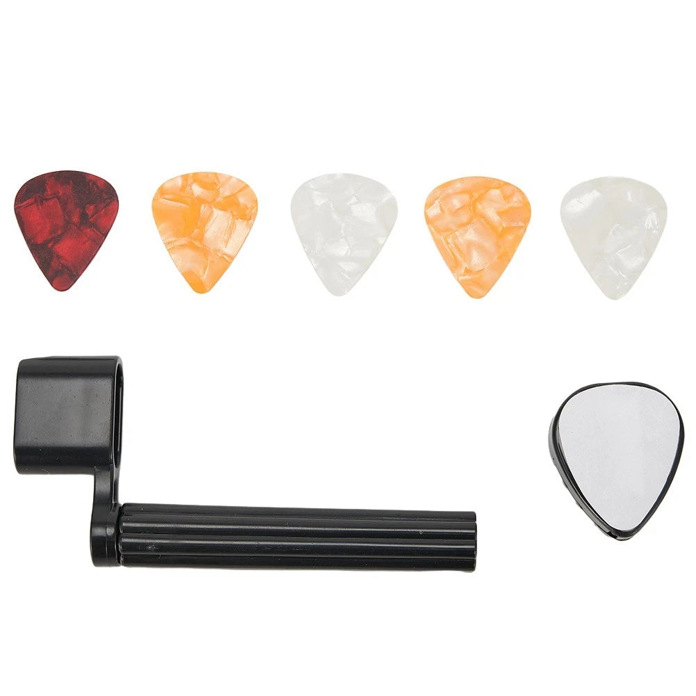 Set of 4 Guitar Picks with String Winder and Plectrum Holder