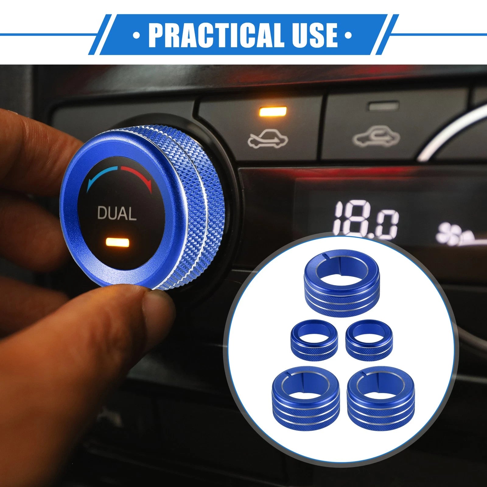 5 Pcs AC Climate Control Knob Rings Durable Blue for Toyota 4Runner (2010–2022)