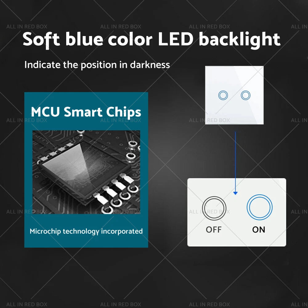 Touch Wall Light Switch 2 Gang for AU (87x87mm)