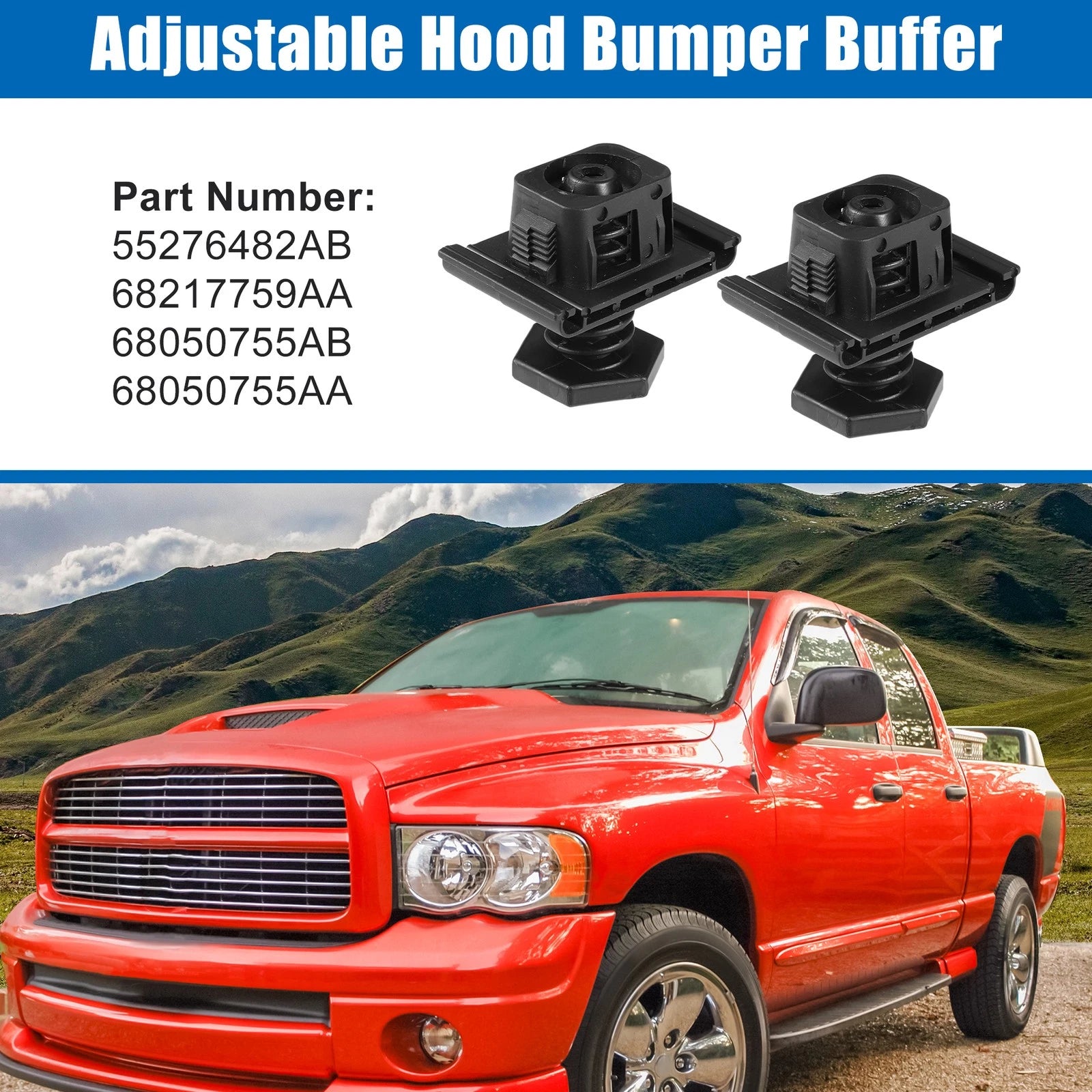 Adjustable Hood Bumper Buffer Set for Dodge Ram 2500 (2003–2024)