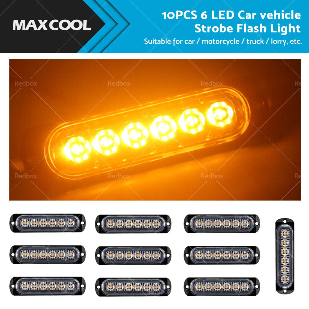 10x Amber 6 LED Strobe Lights for Universal 12V 24V