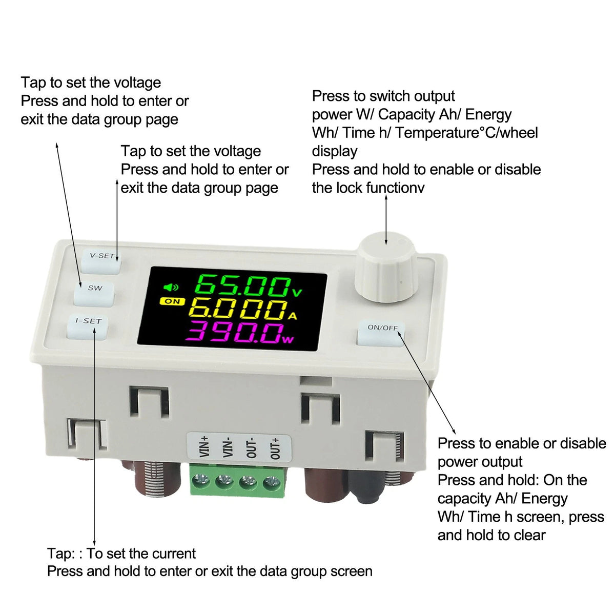 390W Adjustable DC Power Supply Module with Protection Mechanisms