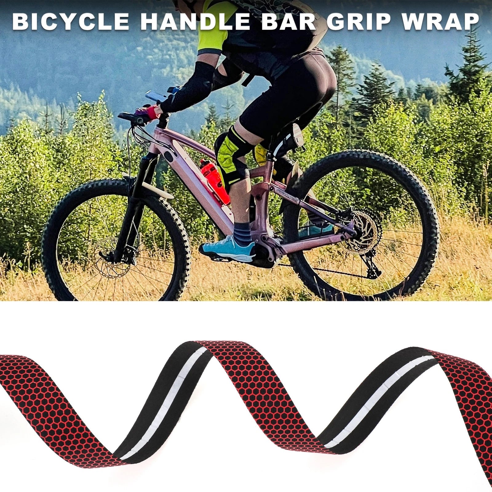 Handlebar Grip Tape Non Slip Plaid Pattern for Bike Bicycle Red 1 Pair (—)
