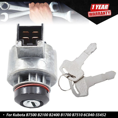 Ignition Switch with 2 Keys for Kubota B7500 B2100 B2400 B1700 B7510 (–) 6C040-55452