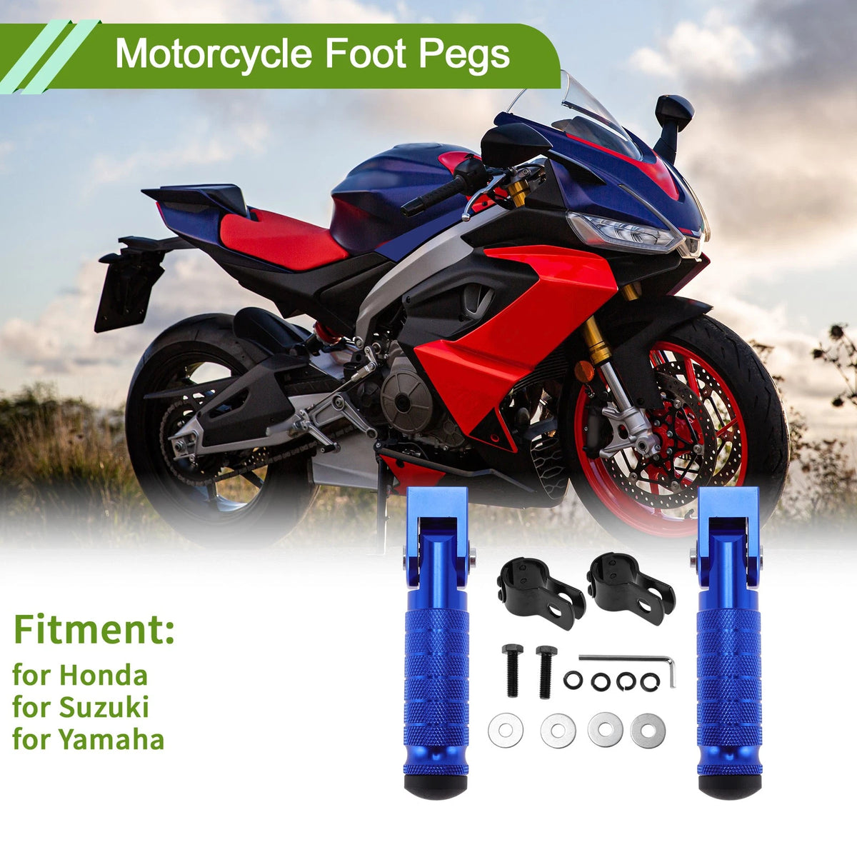 Motorcycle Foot Pegs Rear Set for Honda Suzuki Yamaha (Universal Fit)
