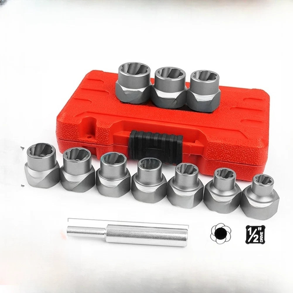 11-Pc Steel Damaged Bolt Extraction Tool Set for Mechanical Maintenance