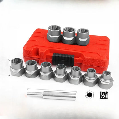 11-Pc Steel Damaged Bolt Extraction Tool Set for Mechanical Maintenance