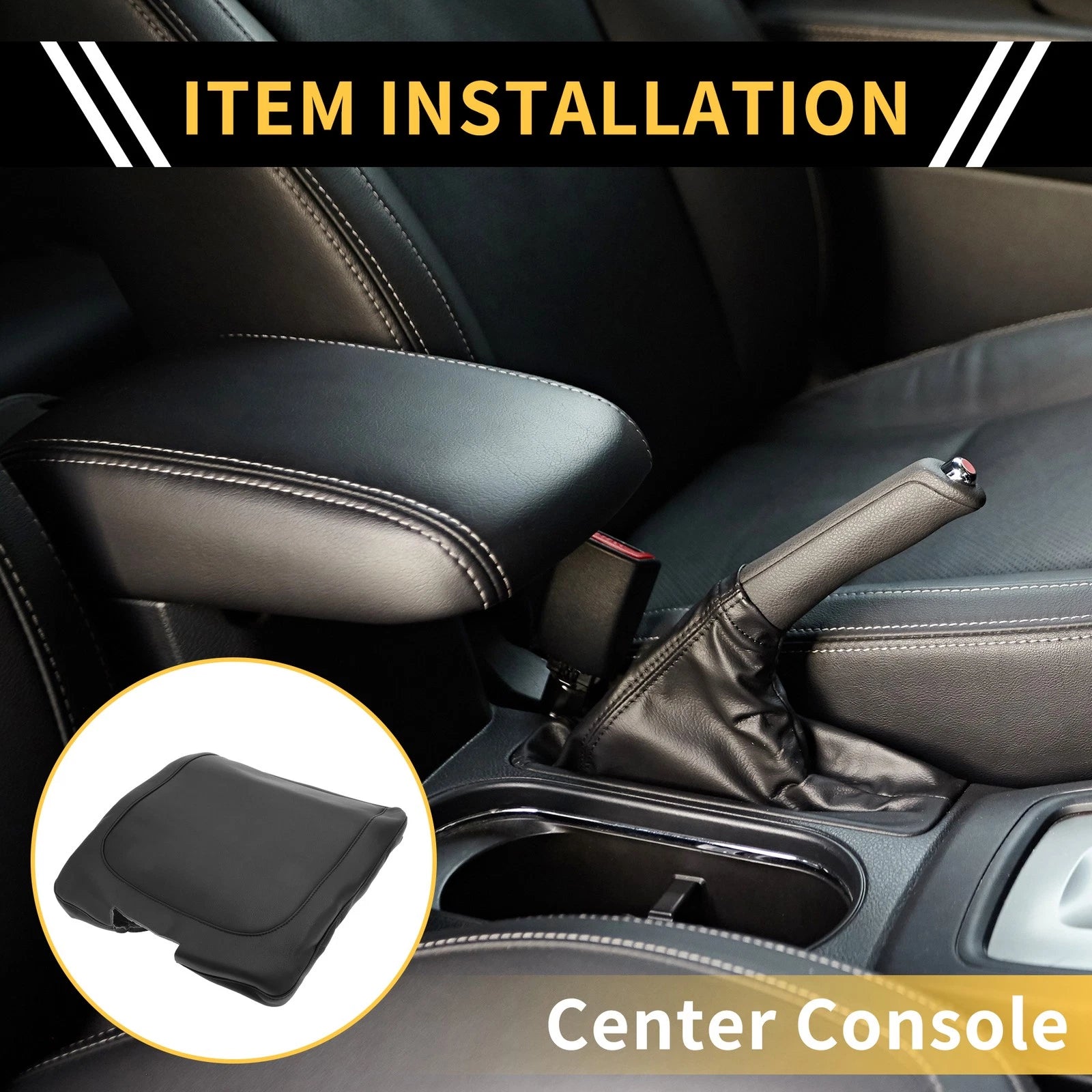 Center Console Armrest Cover Replacement for Dodge Ram Microfiber Black (2013–2023)