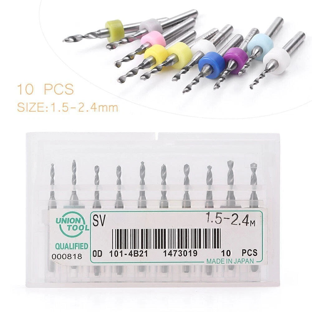 10x Mini Micro Drill Bits for PCB Circuit Boards (1.5mm-2.4mm)