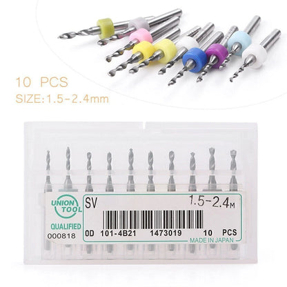 10x Mini Micro Drill Bits for PCB Circuit Boards (1.5mm-2.4mm)