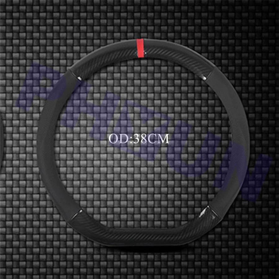 D Shape Steering Wheel Cover for Universal Fit (Black Leather, Carbon Fiber)