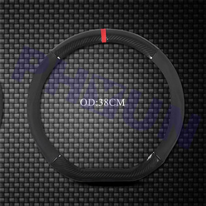 D Shape Steering Wheel Cover for Universal Fit (Black Leather, Carbon Fiber)