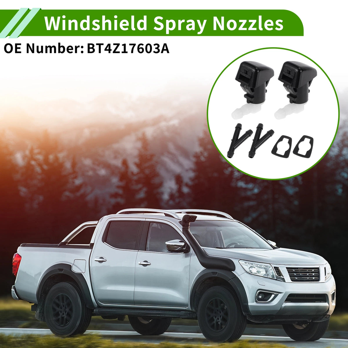 Windshield Washer Nozzle Set of 2 with Y Hose Connector for Ford Edge (2011–2015)