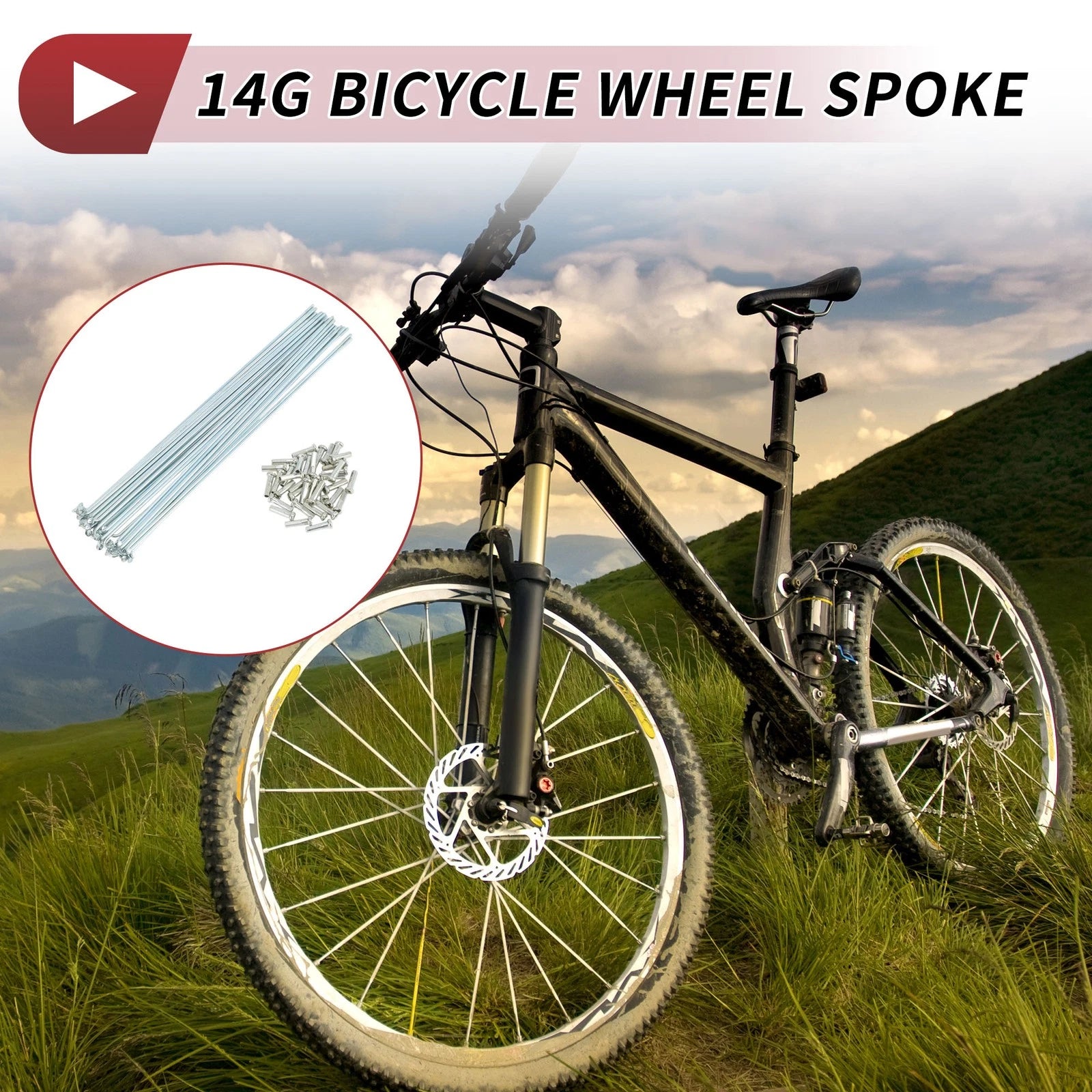 Bicycle Spokes 14G 210mm with Nipple Set for 36 Spoke Wheels (Universal)