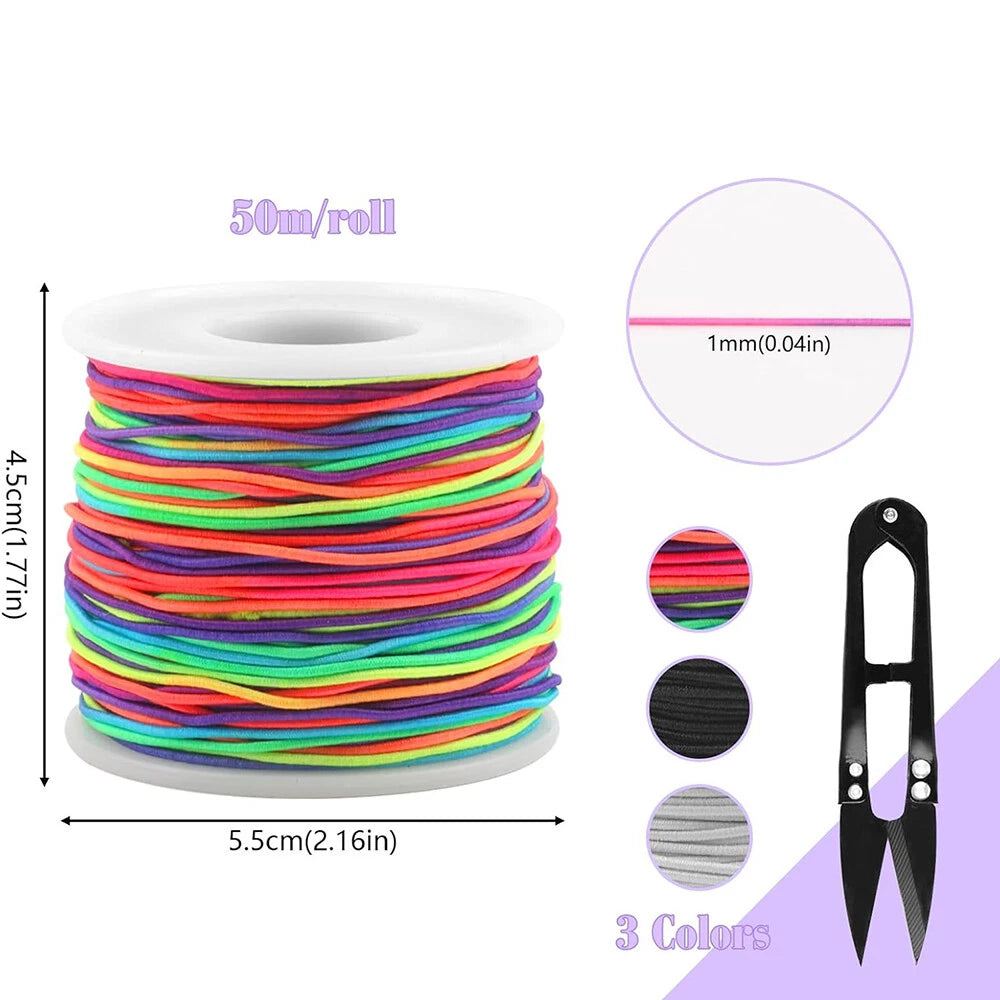 3 Roll Elastic Bands for DIY Bracelets - Black, White, Colorful