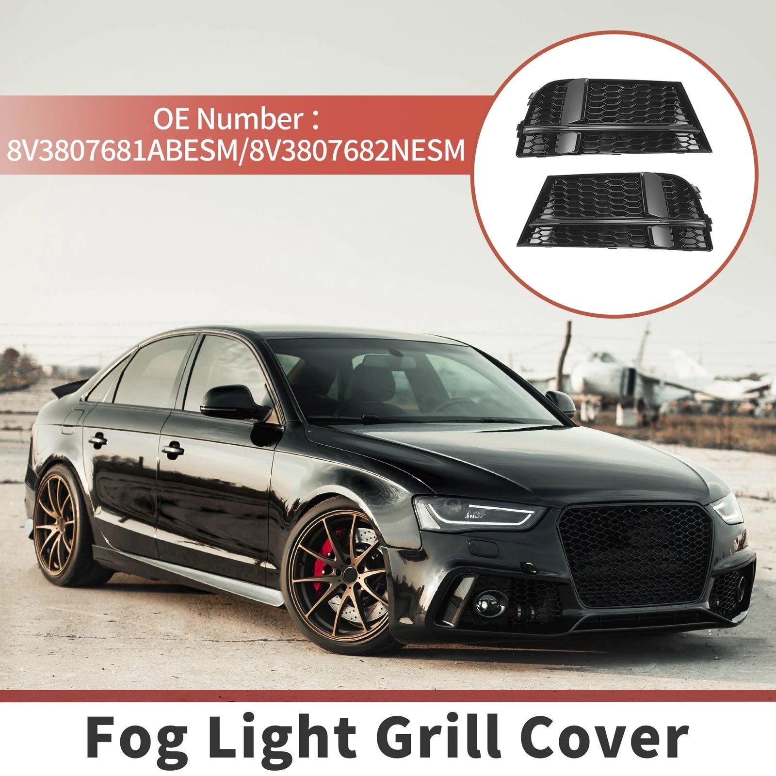 Front Fog Light Grill Pair Replacement for Audi A3 (2013–2020)
