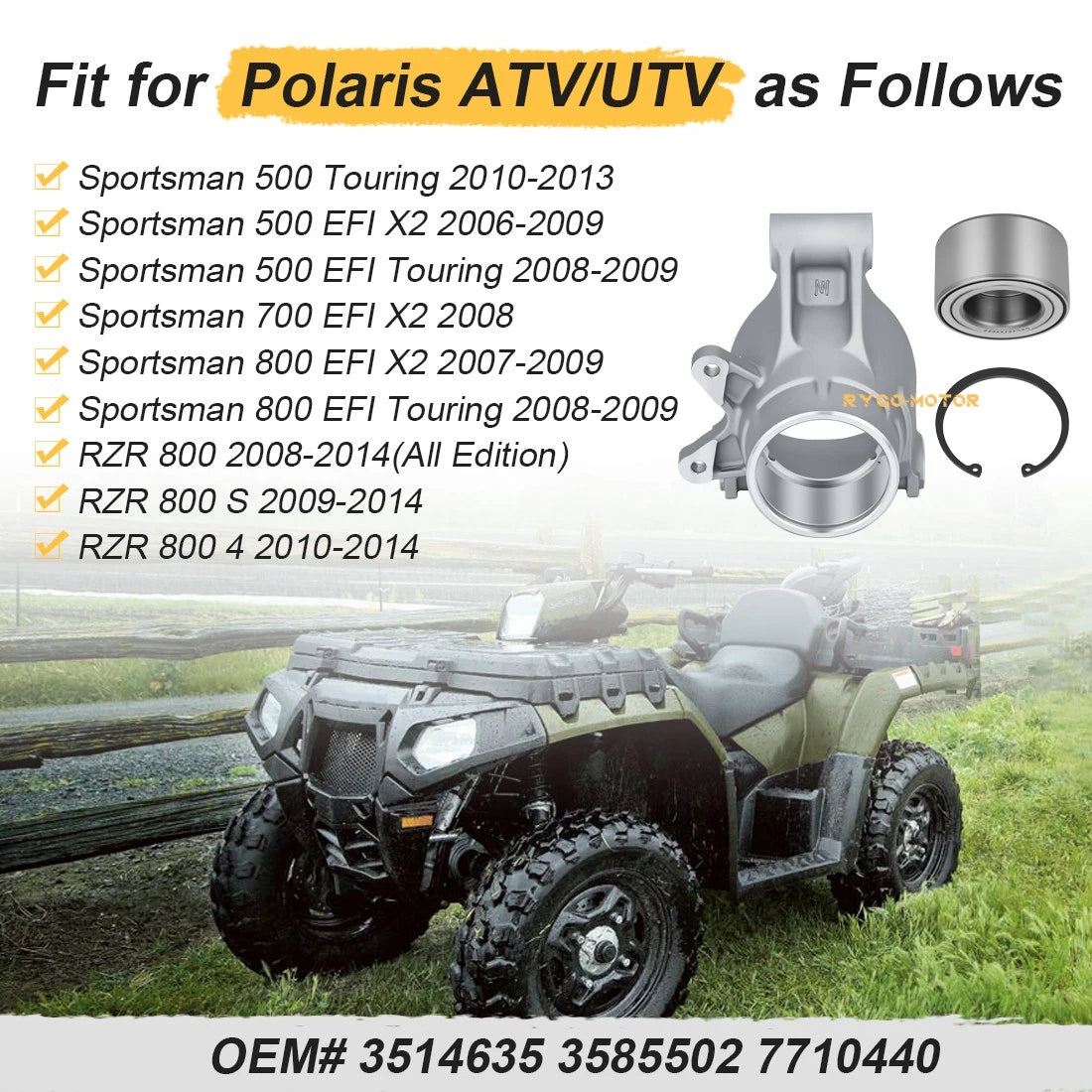 Right Hand Wheel Carrier w/Bearing for Polaris Sportsman 500 700 800 (2000–2014)