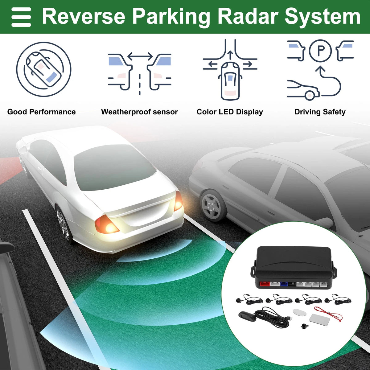 Set of 4 Reverse Backup Radar Parking Sensors for Auto Vehicle