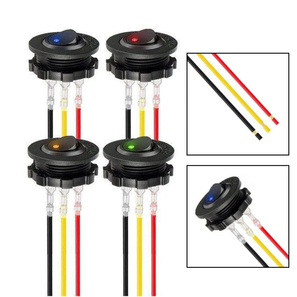 2X 12V Round Rocker Switch 20A SPST with Red Indicator Light for RV Trailer