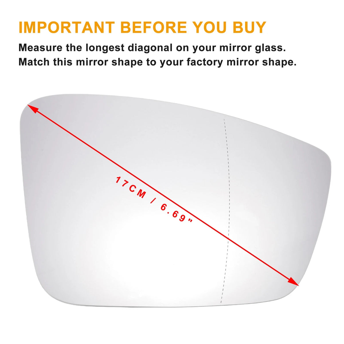Heated Right Side White Mirror Glass for Skoda Mii, Volkswagen (2012–2020)