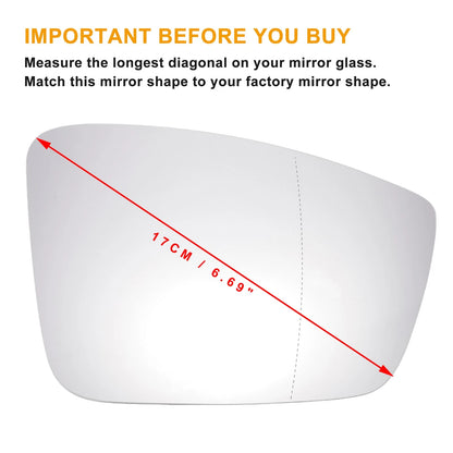 Heated Right Side White Mirror Glass for Skoda Mii, Volkswagen (2012–2020)