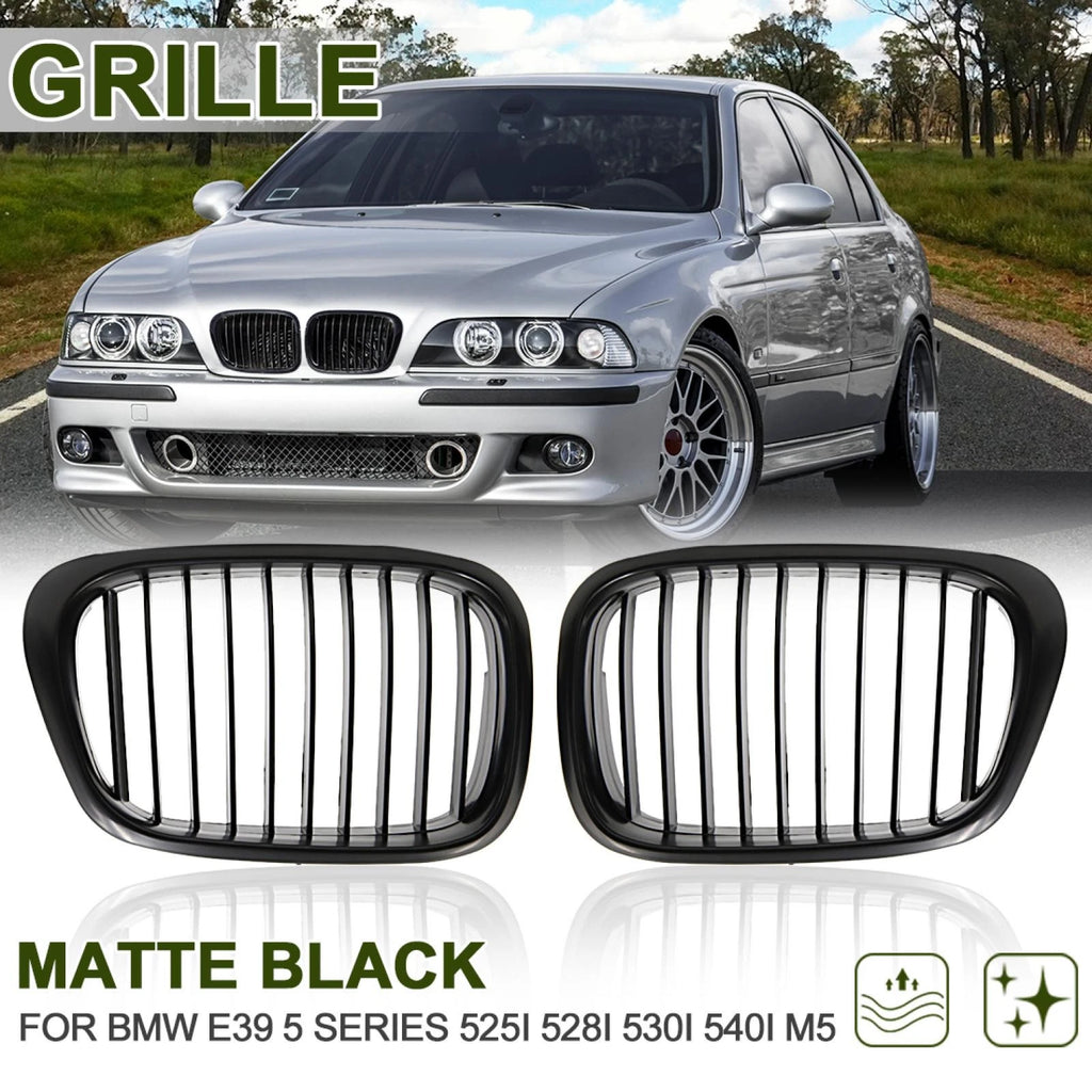 Front Upper Hood Kidney Grille Replacement Matte Black for BMW E39 (1997–2003)