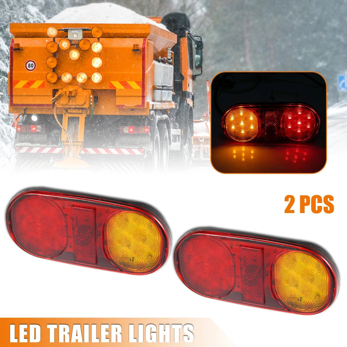 2 Pack LED Trailer Lights 12V-36V Stop Turn Brake for Red Amber