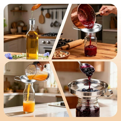 4 Piece Funnel Set for Kitchen Use with Wide Mouth and Strainer