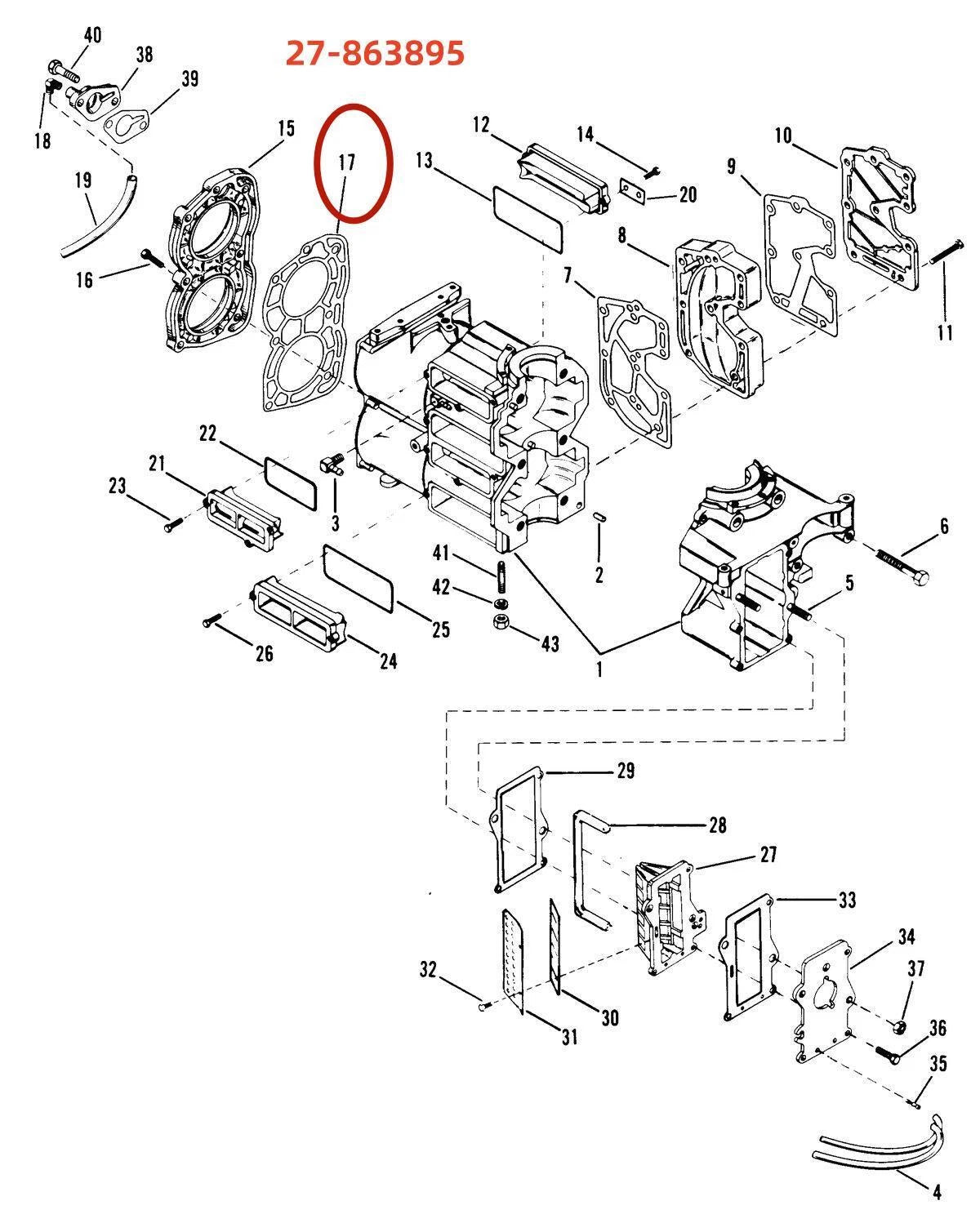 Water Jacket Gasket for Mercury 15-25hp (27-863895, 27-863891)